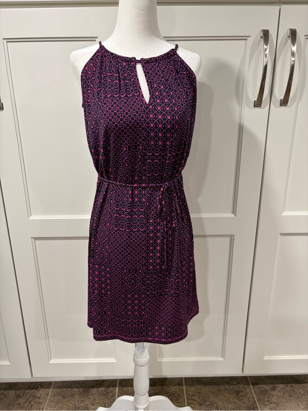 Sleeveless Purple and Black Patterned Halter Dress by Banana Republic